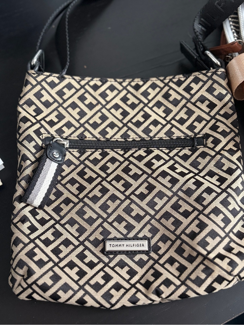 Tommy Hilfiger Beige & Black Logo Jacquard Crossbody